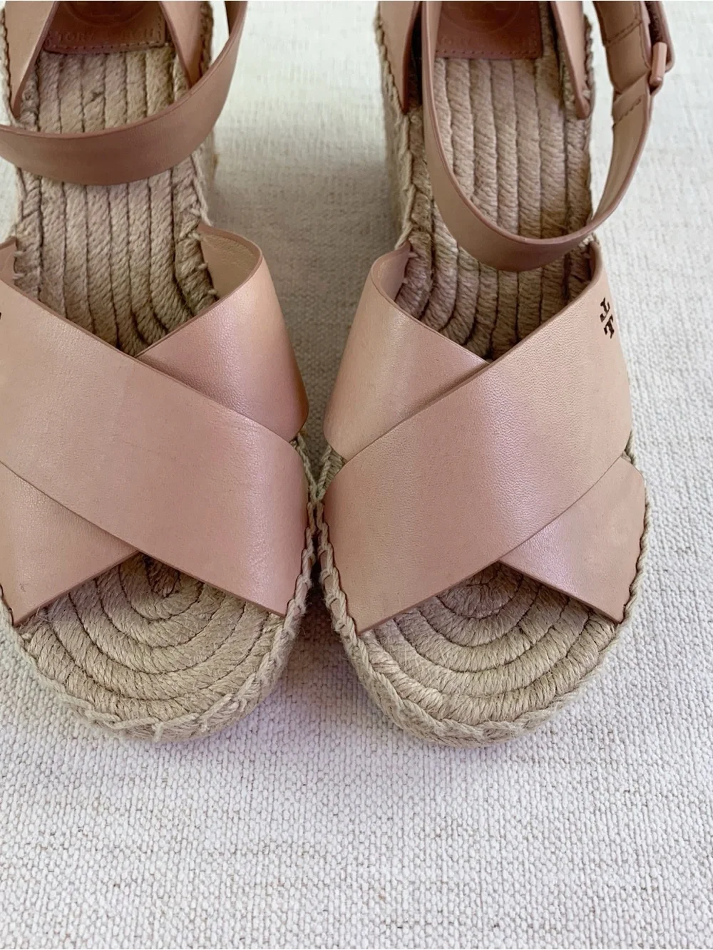 Tory Burch women's leather Espadrille Wedge Sandals blush tan size 9